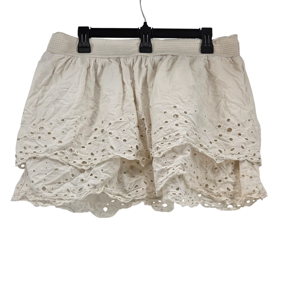 American Eagle Cream Eyelet Cotton Tiered‎ Micro Mini Skirt Y2k Coastal Large